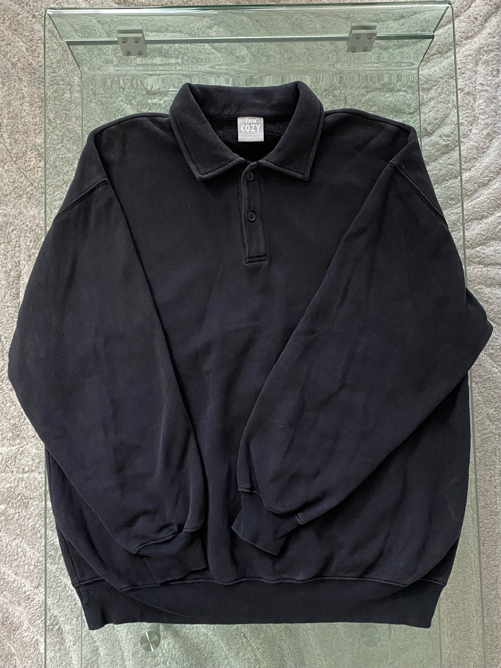 Aritzia TNA Cozy Fleece Polo Sweatshirt in classic Black, size 2.
